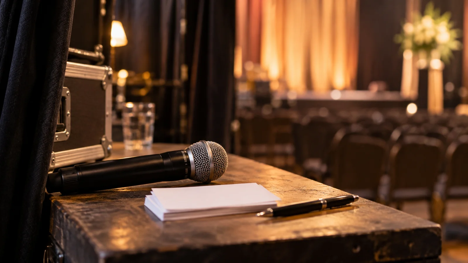 Microphone et fiche préparés pour le maître de cérémonie.