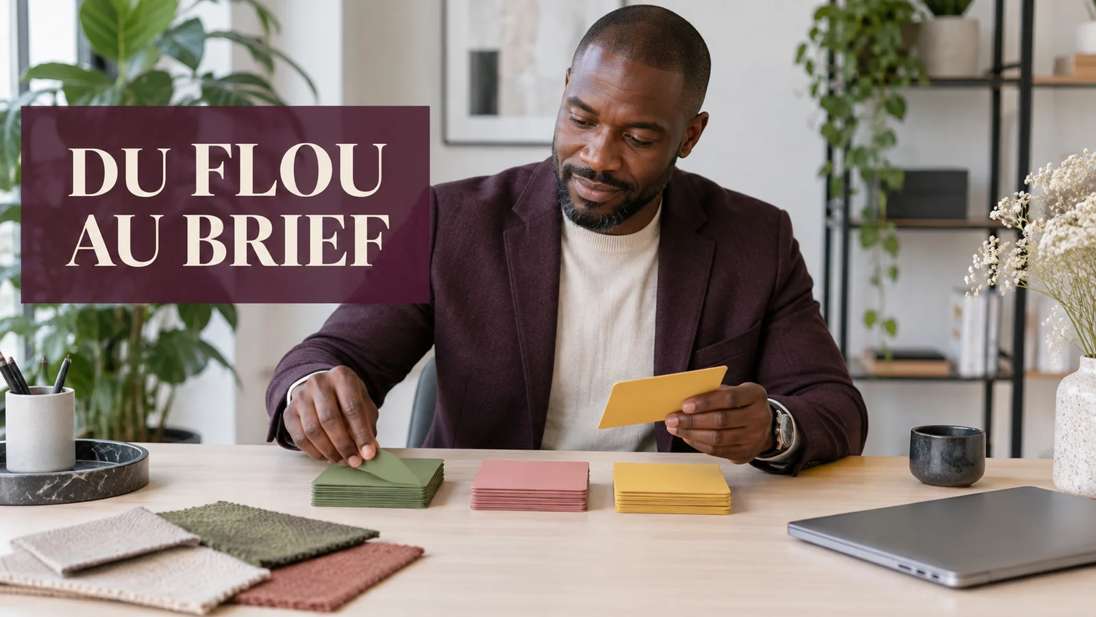 Un organisateur classe des cartes vierges pour structurer le brief d’un événement.